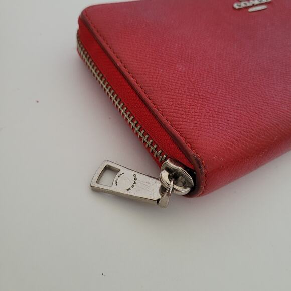 Coach Leather Wallet Solid Red Zip Around Large Clutch Crossgrain Leather Fair - Picture 11 of 15